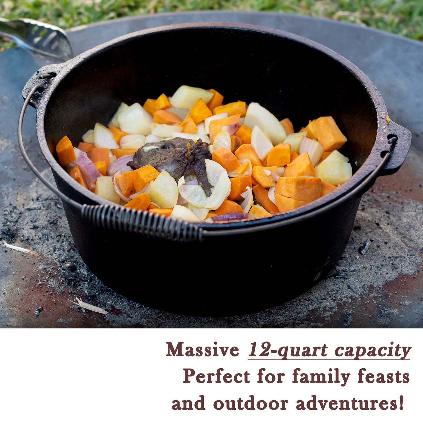 12QT Pre-seasoned Dutch Oven - Dome Lid, Flat Base