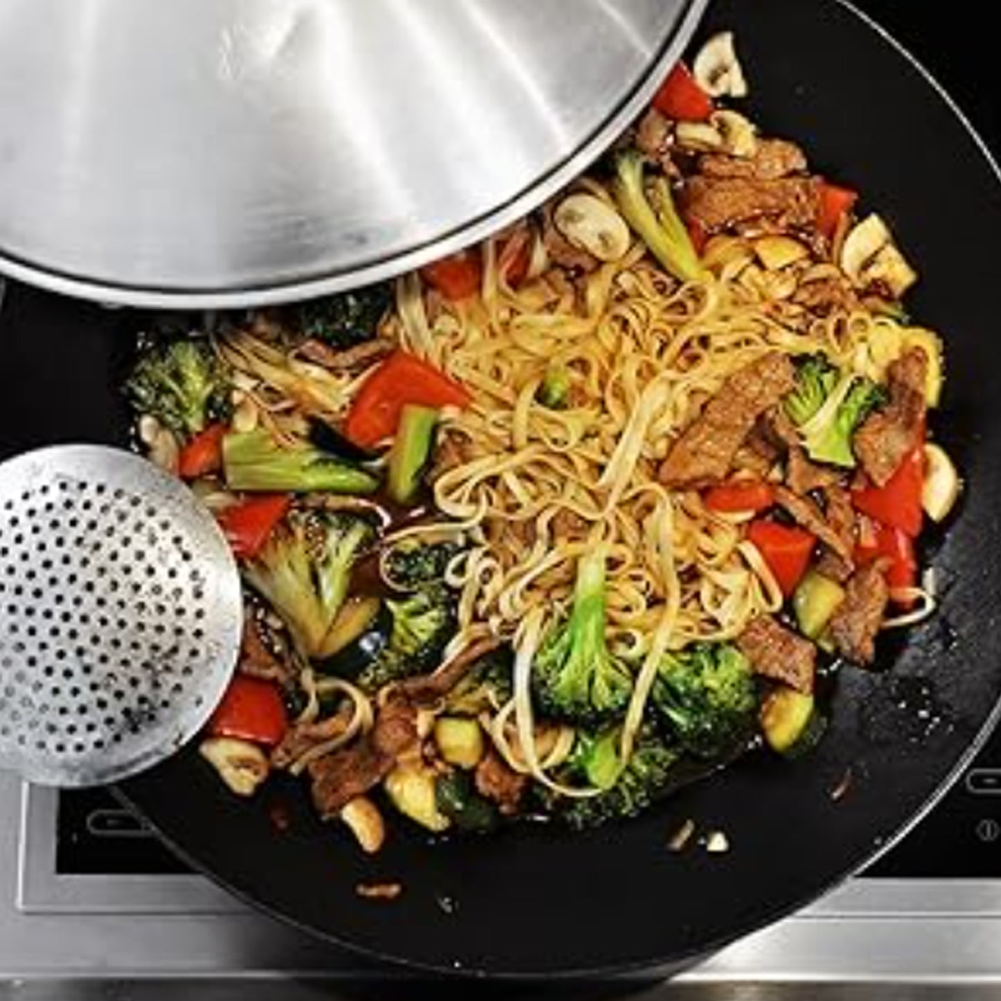 CuisiLand Pre-Seasoned Cast Iron Wok with Glass Lid (12")