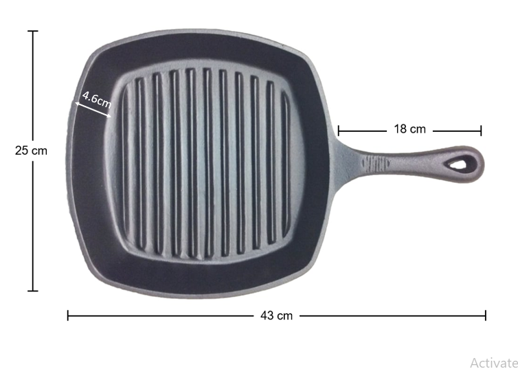 Pre-seasoned square grill pan with handle, 10.25"