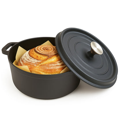 Cuisiland 4QT Cast Iron Dutch Oven with Lid – Pre-Seasoned Heavy-Duty Casserole Pot with Dual Handles & Stainless Steel Knob