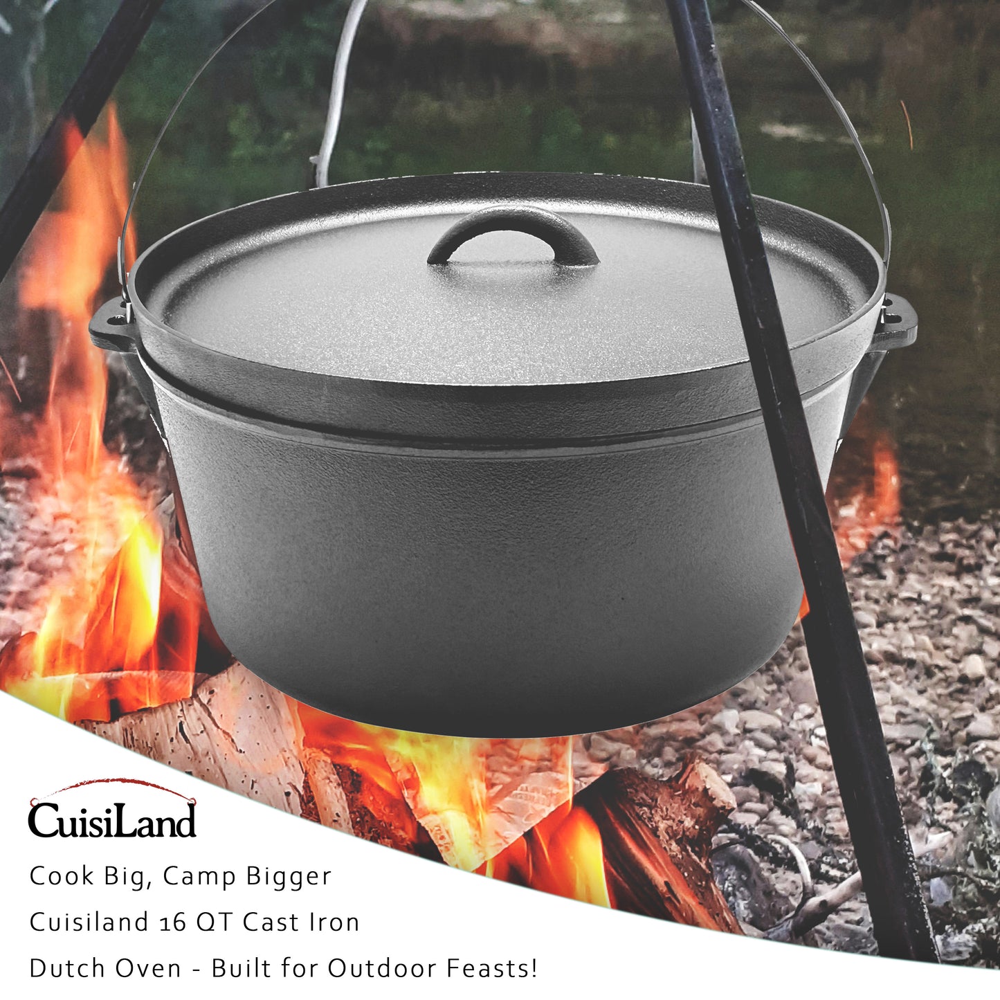 16QT Pre-seasoned Dutch Oven - Lip Lid, No Legs