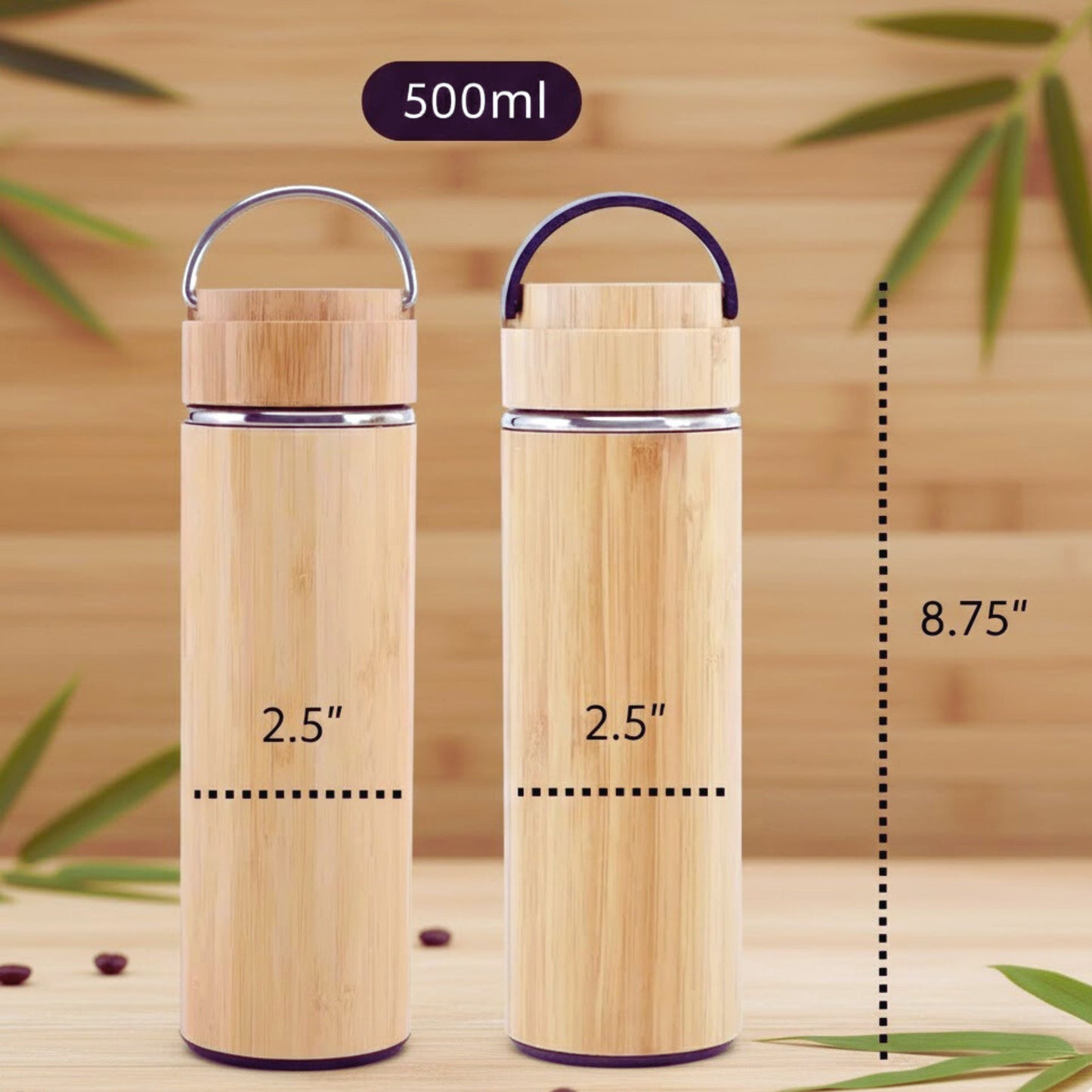 Cuisiland 500ml Bamboo Stainless Steel Tea Thermos Bottle with Handle
