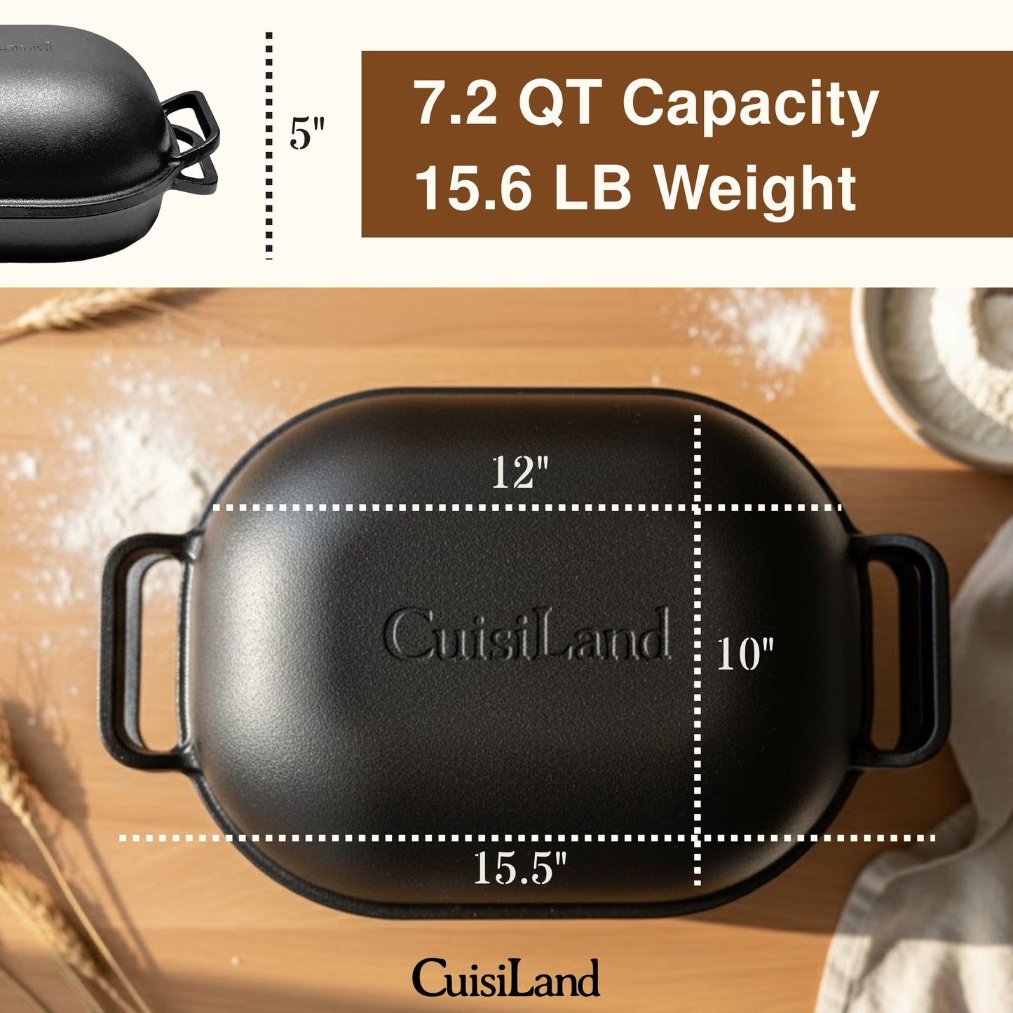 Cuisiland Large Pre-Seasoned Heavy Duty Cast Iron Bread & Loaf Pan