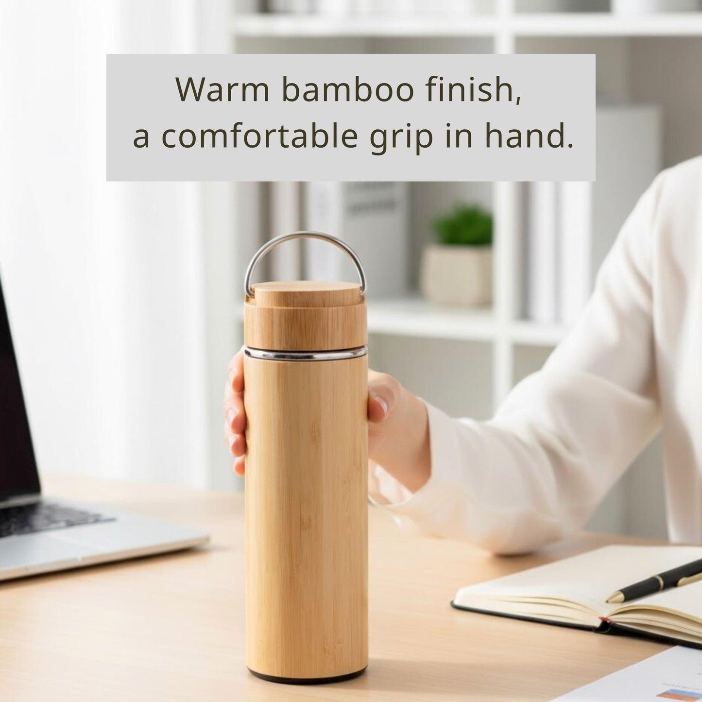 Cuisiland 500ml Bamboo Stainless Steel Tea Thermos Bottle with Handle