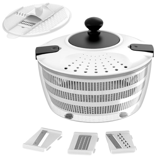 Cuisiland 9.5-inch Multi-Functional Salad Spinner & Vegetable Slicer (White)