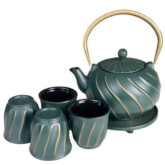 Cuisiland Cast Iron teapot with 4 Cups 1 Trivet Set- Enameled Interior and Stainless Steel Infuser