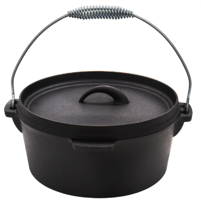 4.5QT Pre-seasoned Dutch Oven - Lip Lid, Flat Base, with Matching Storage Bag