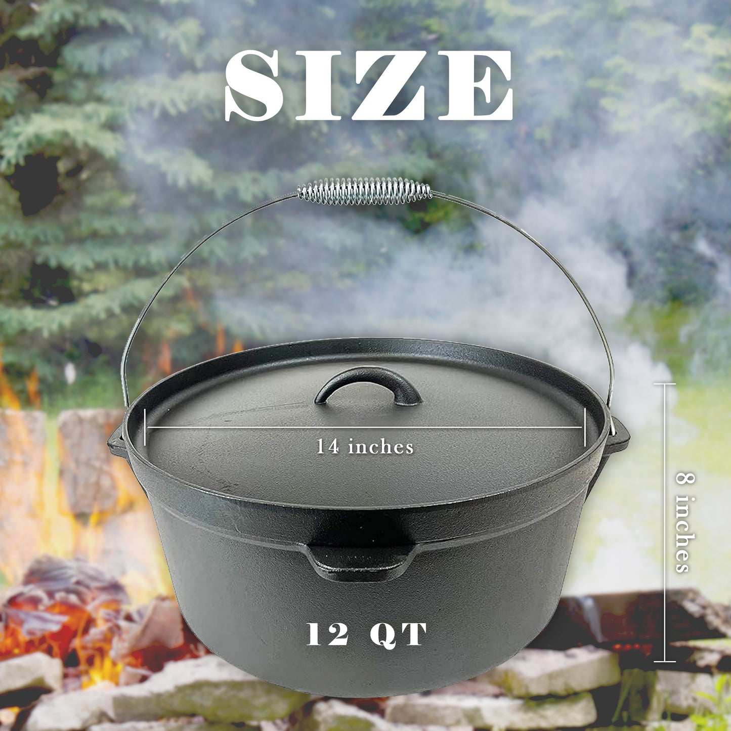 12QT Pre-seasoned Dutch Oven - Lip Lid, Flat Base
