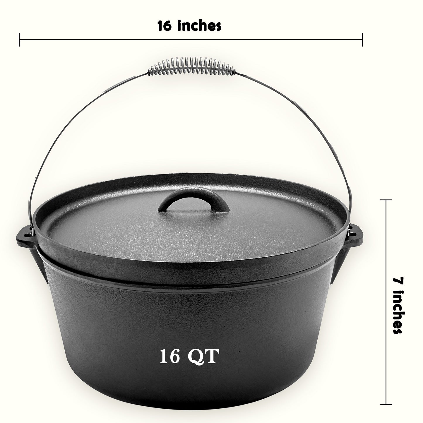 16QT Pre-seasoned Dutch Oven - Lip Lid, No Legs