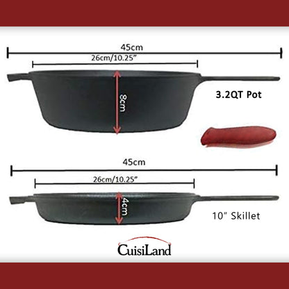 Pre-seasoned 3 pieces combo cooker 3.2qt wok with 10.25" skillet lid and silicon glove