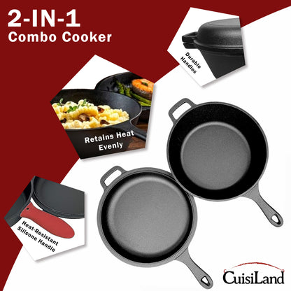 Pre-seasoned 3 pieces combo cooker 3.2qt wok with 10.25" skillet lid and silicon glove