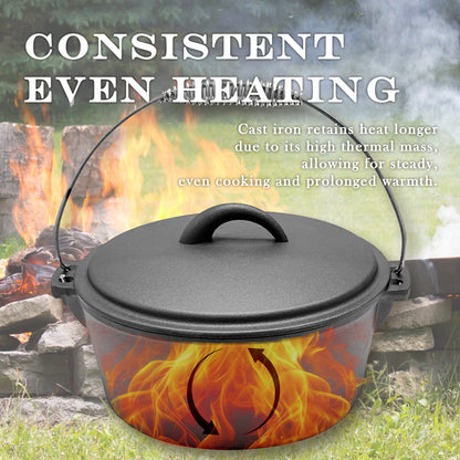 4.5QT Pre-seasoned Dutch Oven - Dome Lid, Flat Base