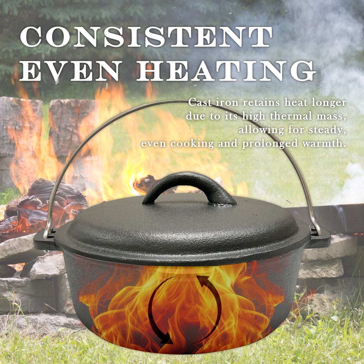 2QT Pre-seasoned Dutch Oven - Dome Lid, Flat Base