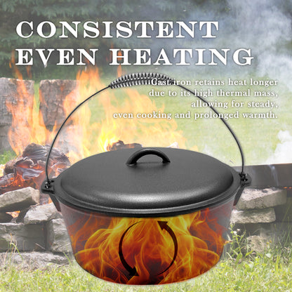 9QT Pre-seasoned Dutch Oven - Dome Lid, Flat Base