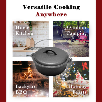 2QT Pre-seasoned Dutch Oven - Dome Lid, Flat Base