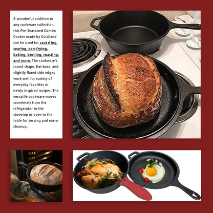 Pre-seasoned 3 pieces combo cooker 3.2qt wok with 10.25" skillet lid and silicon glove