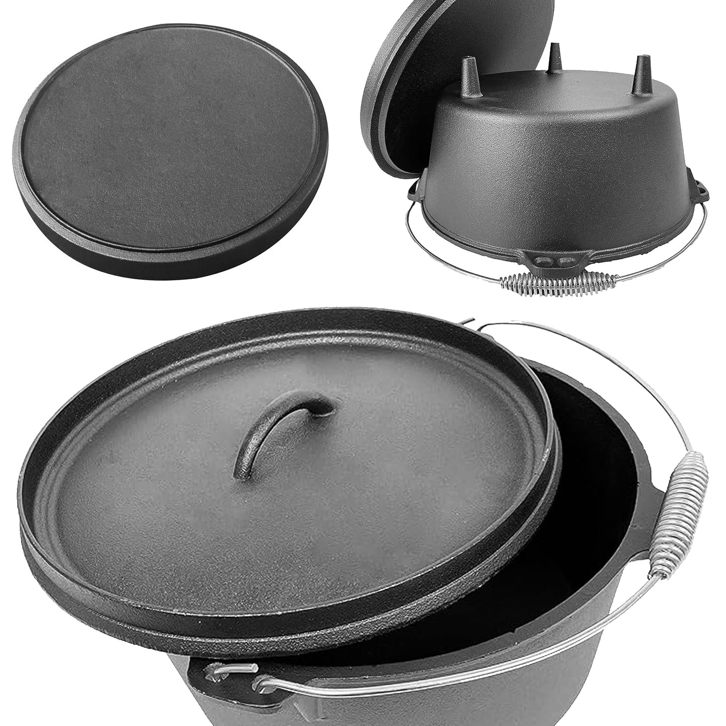 9QT Pre-seasoned Dutch Oven - Lip Lid, Tripod Legs