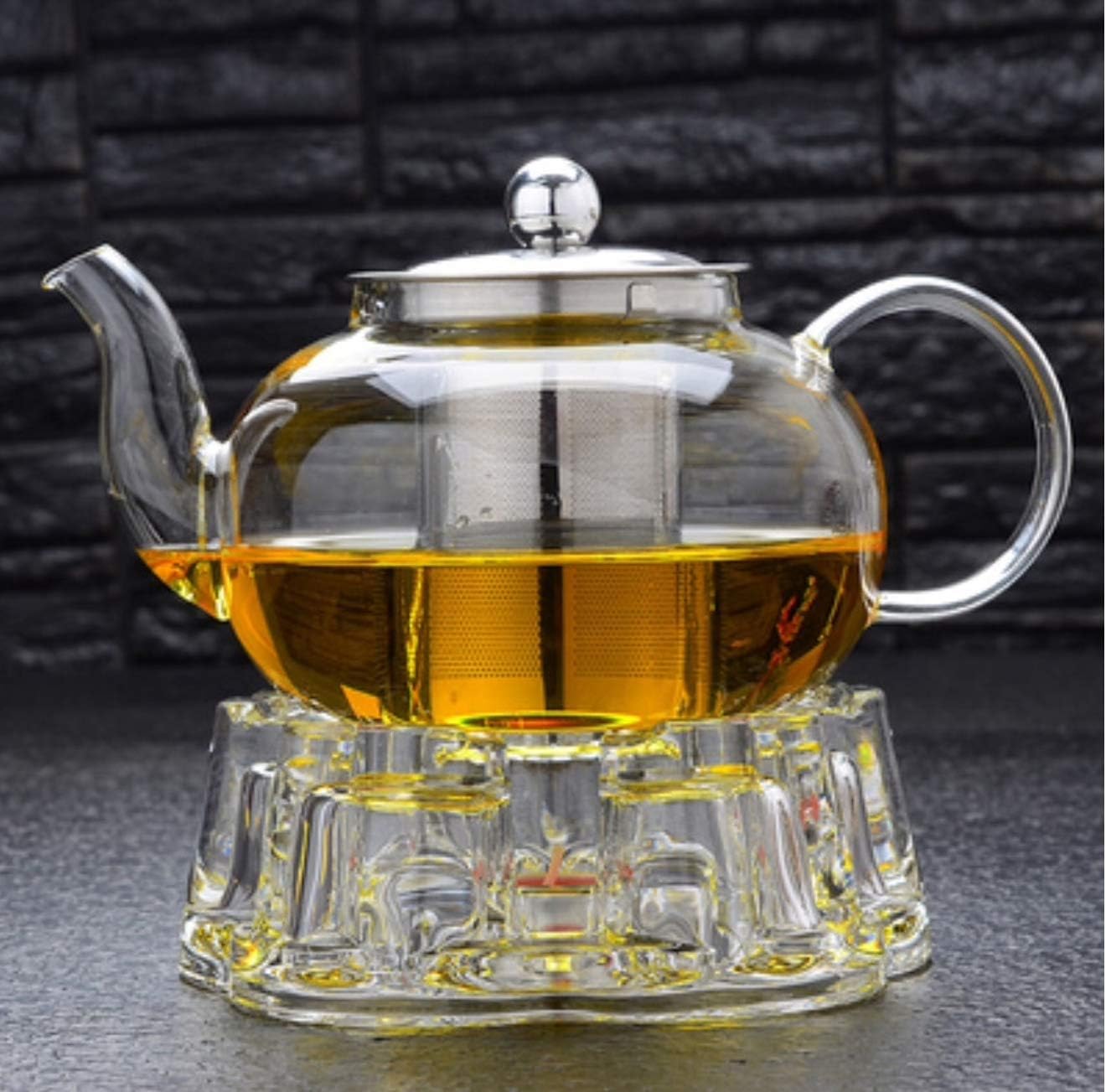 Cuisiland Crystal Teapot Heating Base Glass Teapot Warmer in Heart Shape Heat Resistant for Heating Tea or Beverages (Clear)