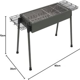 Cuisiland 35-Inch Portable Charcoal BBQ Grill | Foldable, Detachable Legs, Air Ventilation, Side Shelves, For Camping, Backyard, Patio & Picnic