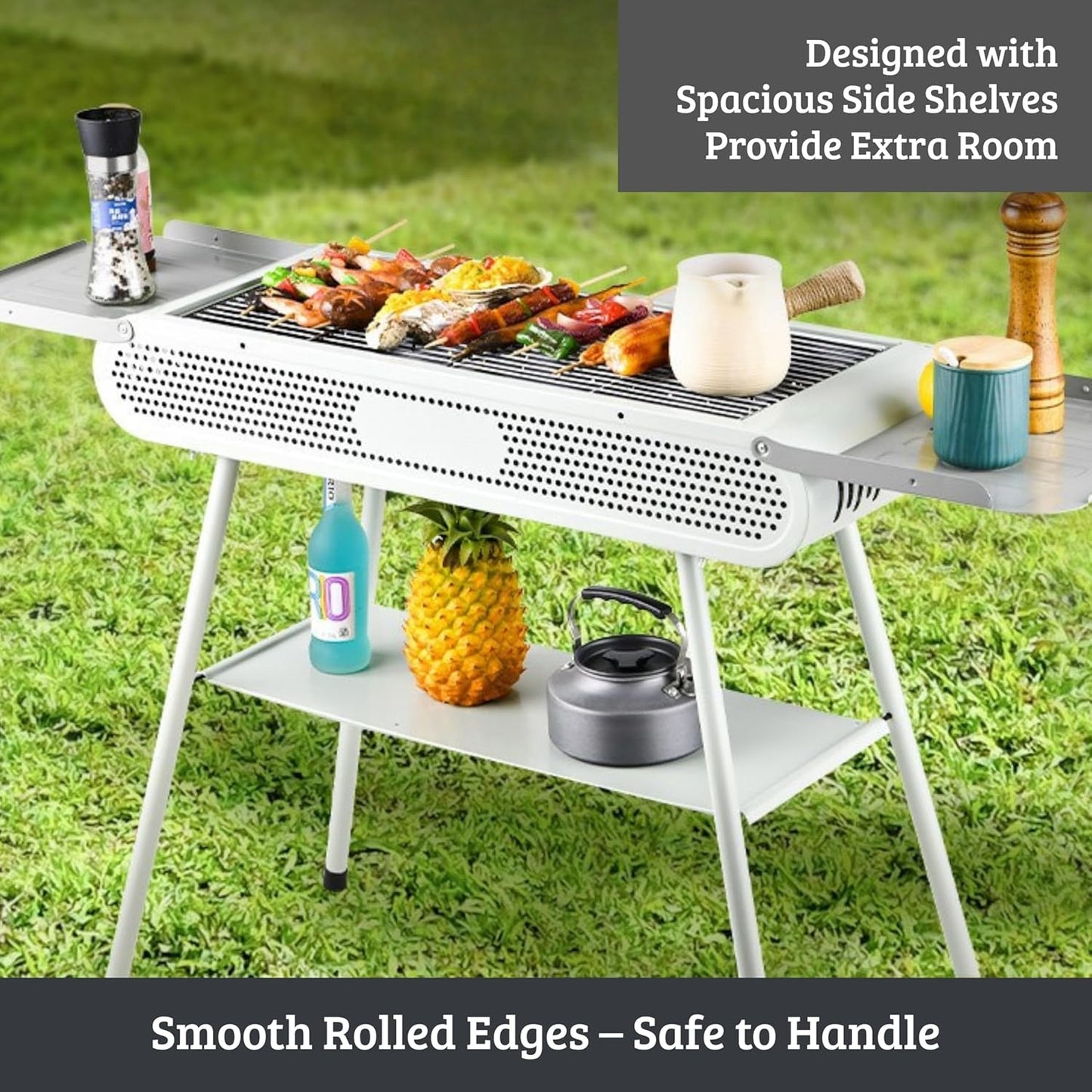 Cuisiland 48" Portable Charcoal Grill Retro Speaker Style BBQ Grill, Chrome-Plated Grate, Compact Outdoor Grill for Camping, Backyard, Patio & Picnic (Aesthetic light green)