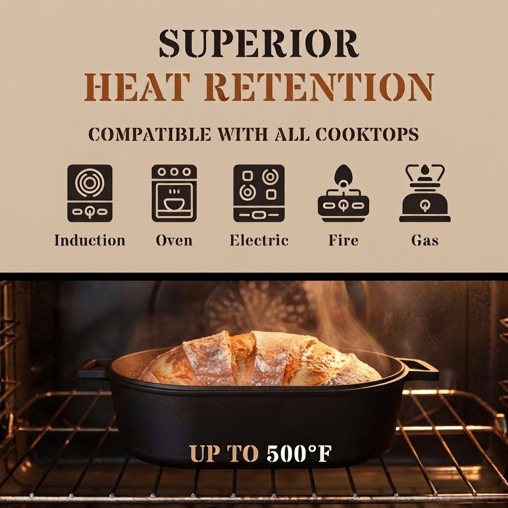 CUISILAND 4QT Pre-Seasoned Cast Iron Bread Oven 2-in-1 Covered Bread Pan