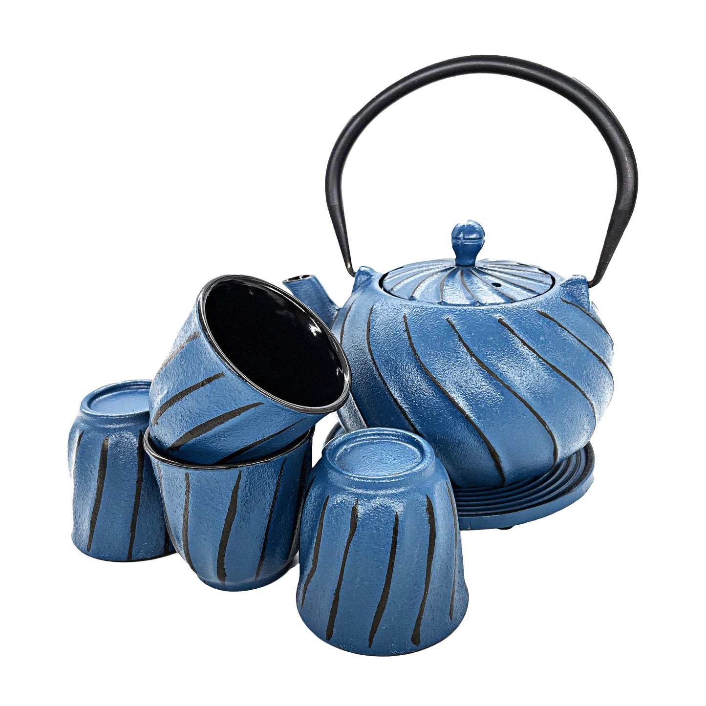 Cuisiland Cast Iron teapot with 4 Cups 1 Trivet Set- Enameled Interior and Stainless Steel Infuser