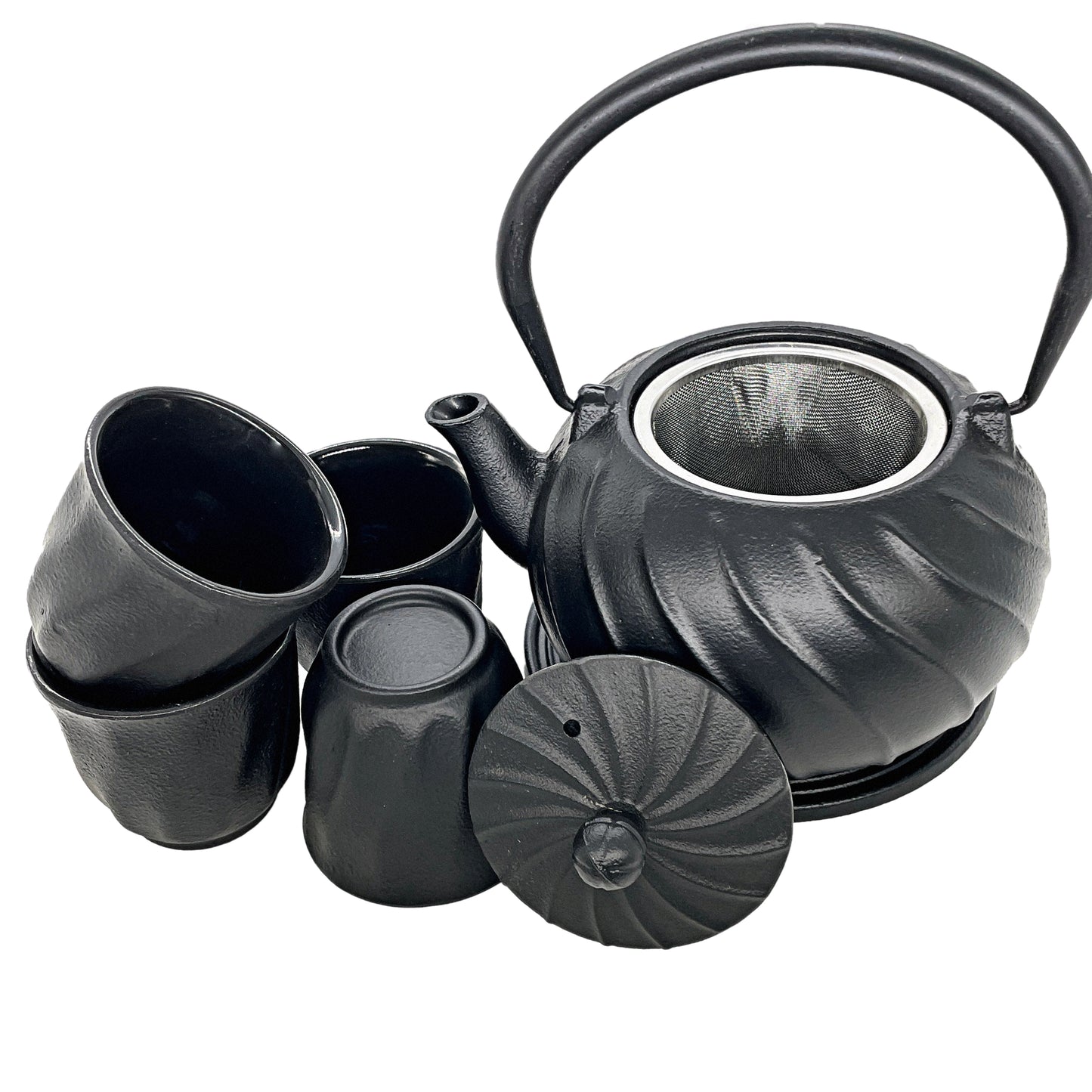 Cuisiland Cast Iron teapot with 4 Cups 1 Trivet Set- Enameled Interior and Stainless Steel Infuser