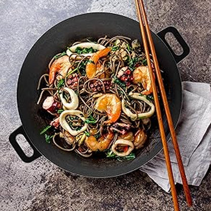 CuisiLand Pre-Seasoned Cast Iron Wok with Glass Lid (12")