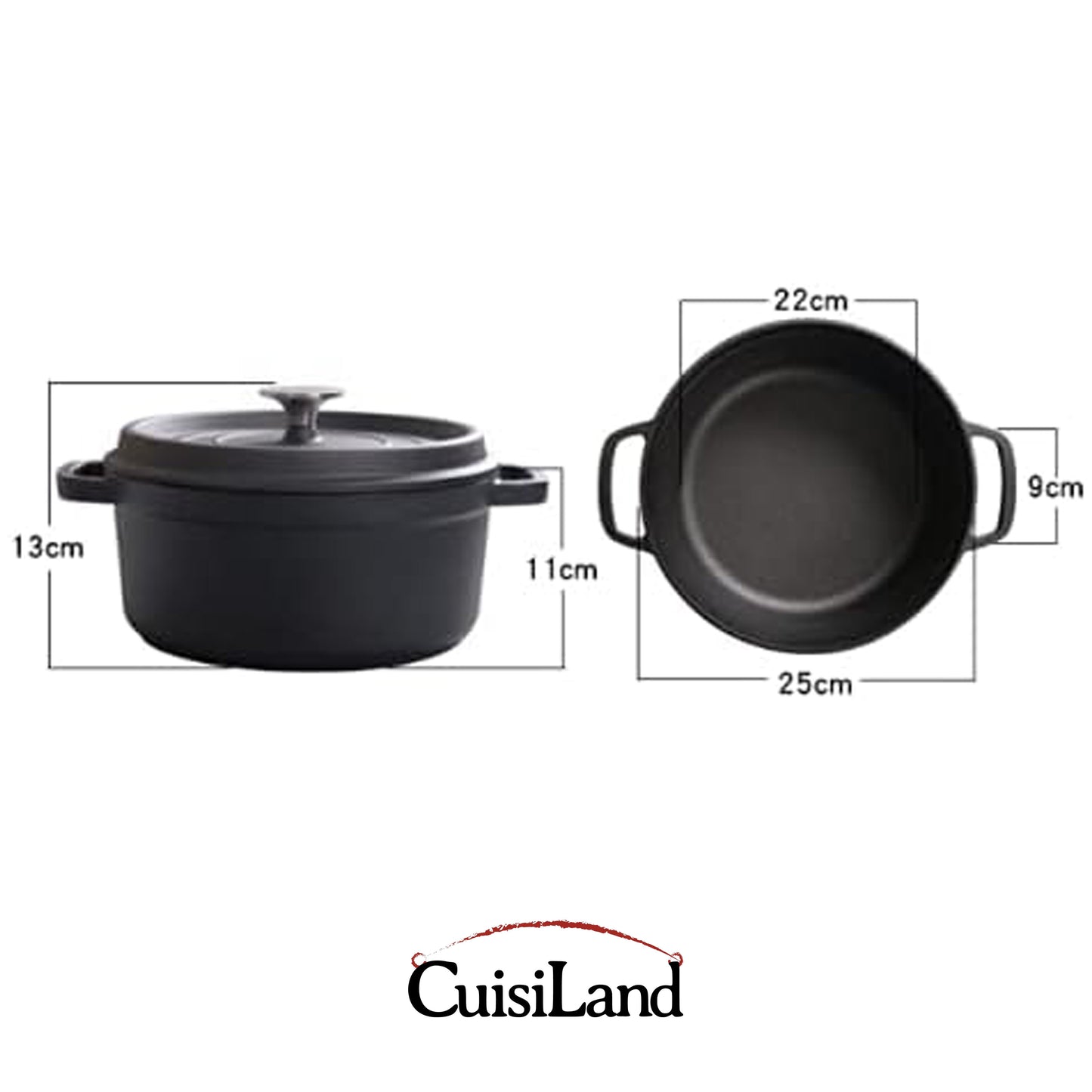 Cuisiland 4QT Cast Iron Dutch Oven with Lid – Pre-Seasoned Heavy-Duty Casserole Pot with Dual Handles & Stainless Steel Knob