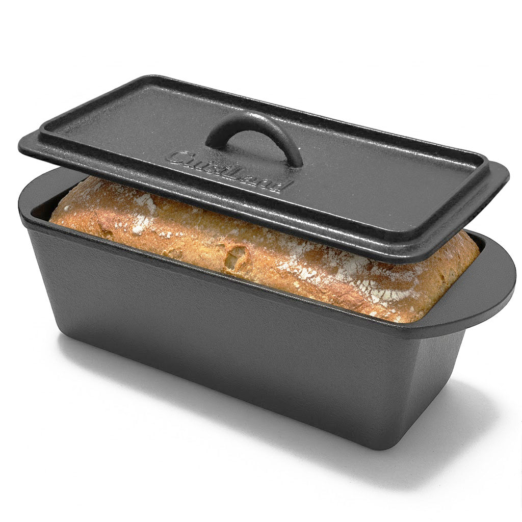 Cuisiland Cast Iron Rectangular Bread Loaf Pan, Heavy Duty 11x4.75x4,25" (14"L/Handles)  with Lid