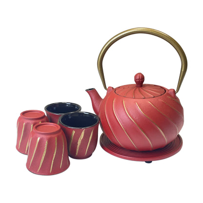 Cuisiland Cast Iron teapot with 4 Cups 1 Trivet Set- Enameled Interior and Stainless Steel Infuser