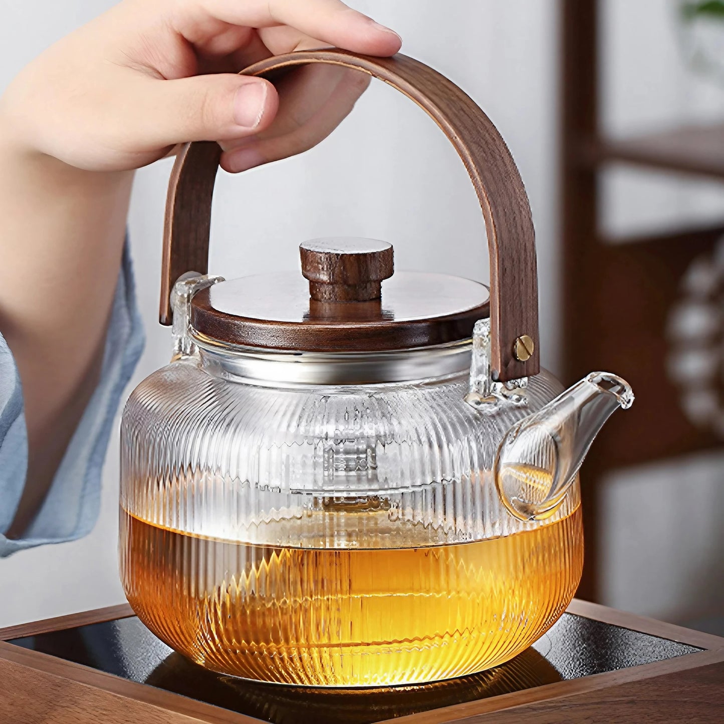 Borosilicate Glass Teakettle (Striped 1200 ml)