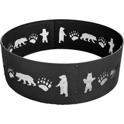 36" Bear Pattern Steel Fire Ring, Heavy Duty and Portable