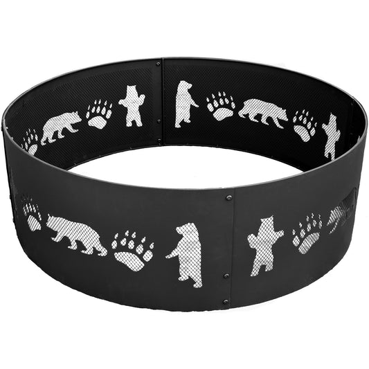 36" Bear Pattern Steel Fire Ring, Heavy Duty and Portable