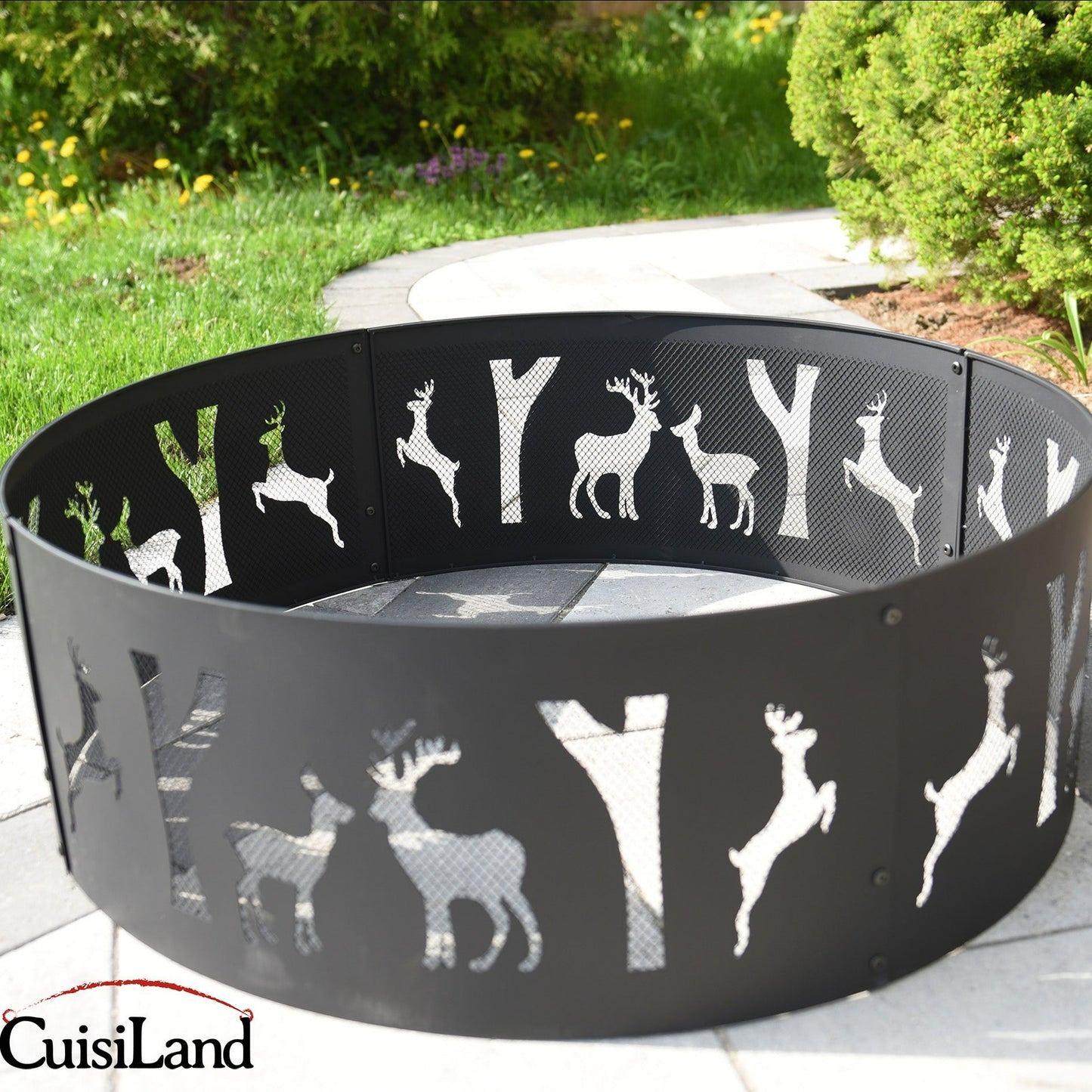 36" Deer Pattern Steel Fire Ring, Heavy Duty and Portable