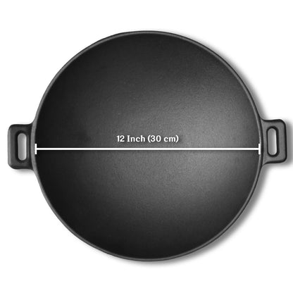 Pre-Seasoned Cast Iron Wok with Glass Lid (12")