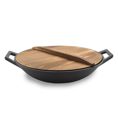 Pre-seasoned Wok Wood Lid 14"