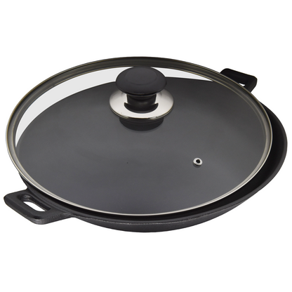 Pre-Seasoned Cast Iron Wok with Glass Lid (12")