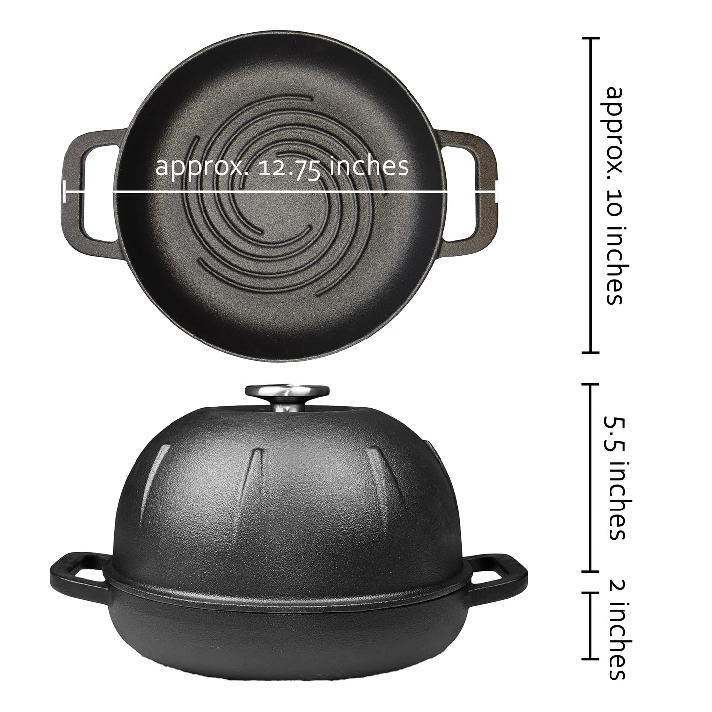Cuisiland Pre-Seasoned Cast Iron Bread Cloche – Dome Lid Dutch Oven for Artisan Sourdough Baking – Heat-Retaining, Nonstick Bakeware for Crispy Crust & Even Baking – Oven Safe