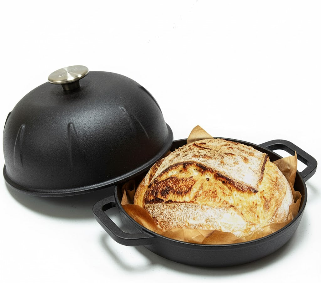Cuisiland Pre-Seasoned Cast Iron Bread Cloche – Dome Lid Dutch Oven for Artisan Sourdough Baking – Heat-Retaining, Nonstick Bakeware for Crispy Crust & Even Baking – Oven Safe