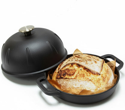 Cuisiland Pre-Seasoned Cast Iron Bread Cloche – Dome Lid Dutch Oven for Artisan Sourdough Baking – Heat-Retaining, Nonstick Bakeware for Crispy Crust & Even Baking – Oven Safe