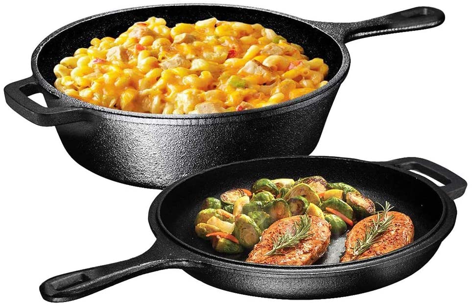 Pre-seasoned 3 pieces combo cooker 3.2qt wok with 10.25" skillet lid and silicon glove